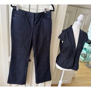7th Avenue NY&Co Navy Pant Suit Set Womens Size 8 Career Office Chic Pinstripe